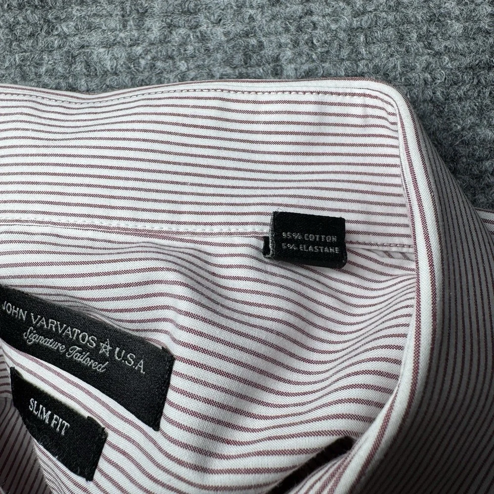 John Varvatos Signature Tailored Slim Fit Pinstripe L/S‎ Large 16.5 34/35 Button